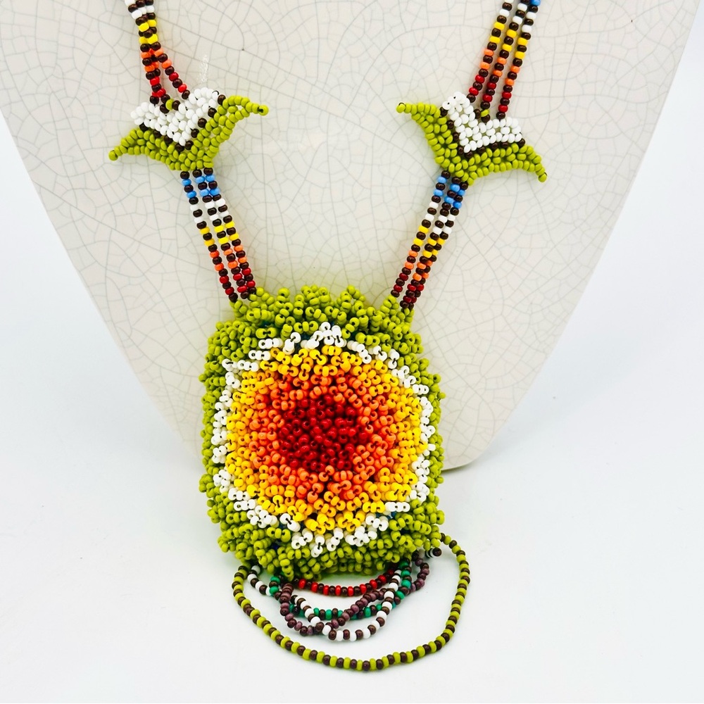 Embera Hand Beaded Artisan Colombian Floral Statement Necklace View 4